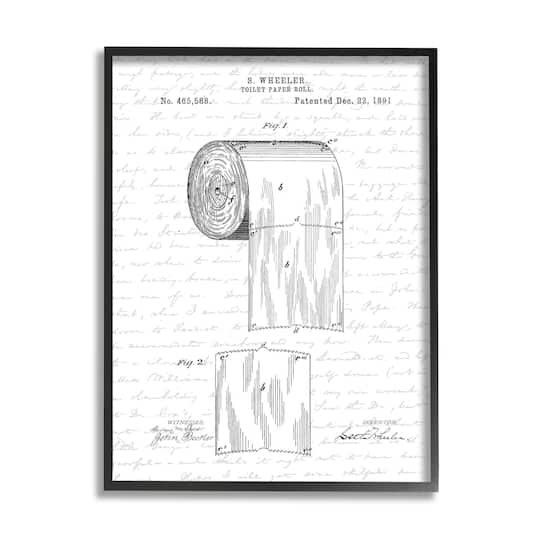Stupell Industries Toilet Paper Roll Patent Black And White Bathroom Design Framed Wall Art